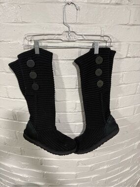 UGG Black Knit Button Knee-High Boots